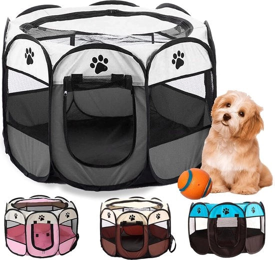 Recinzione per interni, recinzione per esterni, parco per cani indoor 73 x 73 x 43 cm, gabbia per gatti con 2 porte, inclusa palla, ripiegabile, ideale per cani, gatti e piccoli animali (grigio)
