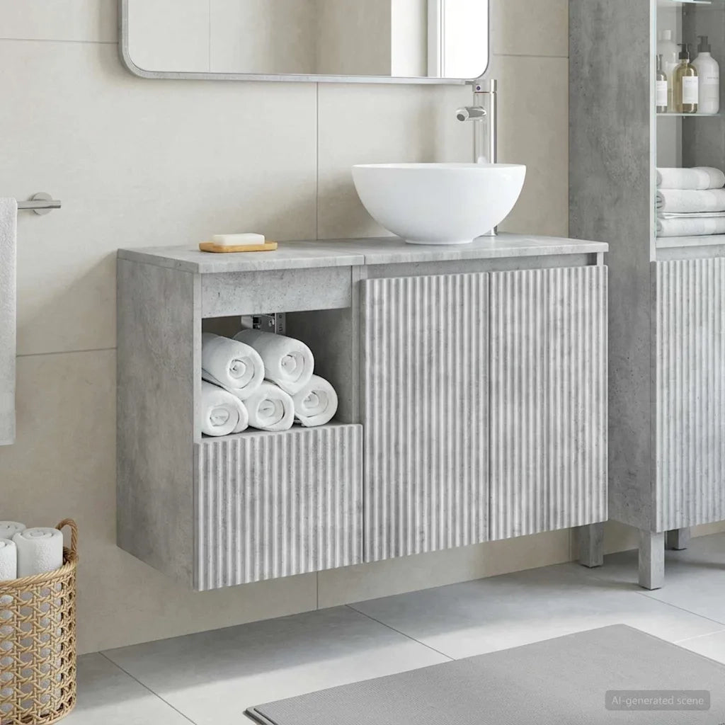 Set di mobili per il bagno 2 pz Grigio Cemento 3404027