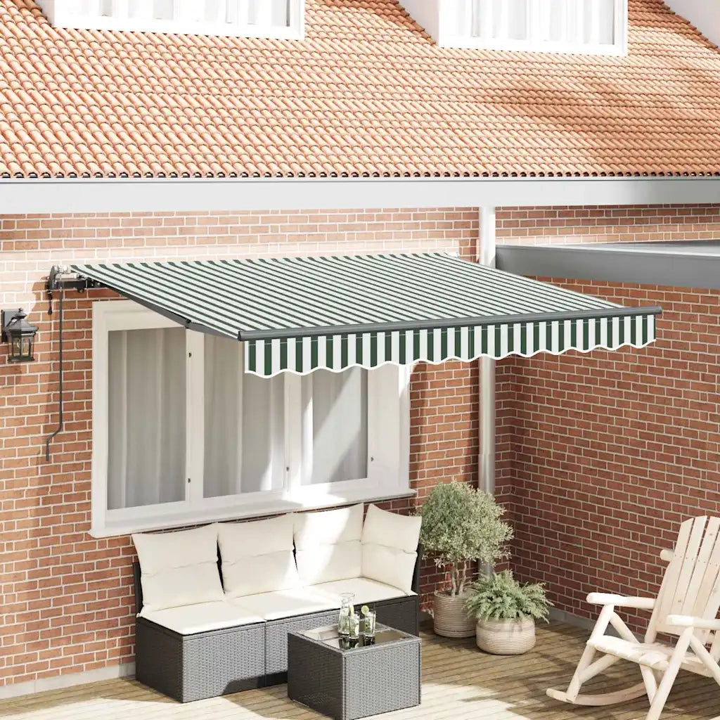 vidaXL Tenda Retrattile Verde e Bianco 350 x 200 cm