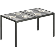 Tavolo da Giardino 4-6 Persone con Piano Effetto Legno, in Acciaio e Plastica PSPC, 150x80x74 cm, Grigio e Nero