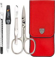 Set di manicure - Set di manicure 4-in-1 con kit di cura per unghie Modena Rosso con custodia in pelle autentica Germania Taglierino pinza vanga per unghie in sapphira