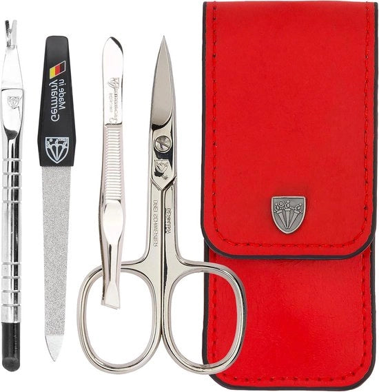 Set di manicure - Set di manicure 4-in-1 con kit di cura per unghie Modena Rosso con custodia in pelle autentica Germania Taglierino pinza vanga per unghie in sapphira