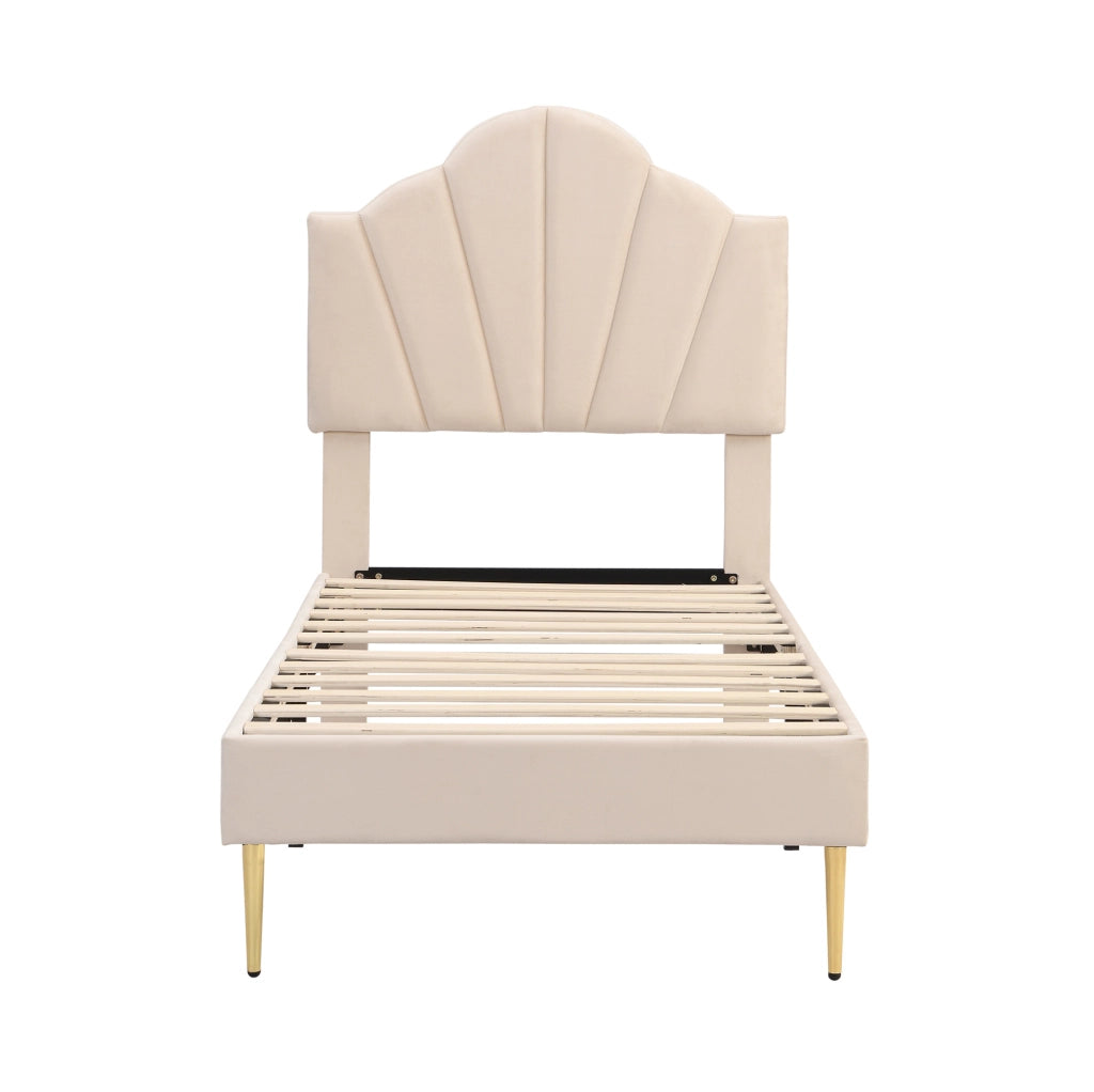 Letto imbottito 90 x 200 cm in velluto beige con testiera regolabile