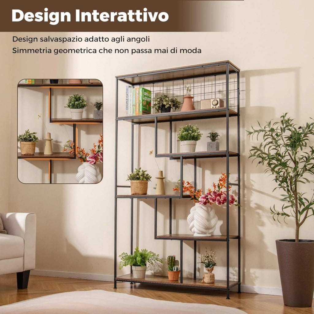 Scaffale Porta Piante a 6 Livelli, Portavasi da Interno con Rete Metallica, Scaffale Espositore Organizzatore per Soggiorno, Ufficio e Studio, 100 x 30 x 180 cm
