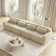 OKWISH Divano Modulare, Configurazione Flessibile a U o a L, Base Antiscivolo e Ottomana, Peluche, Cachi Chiaro