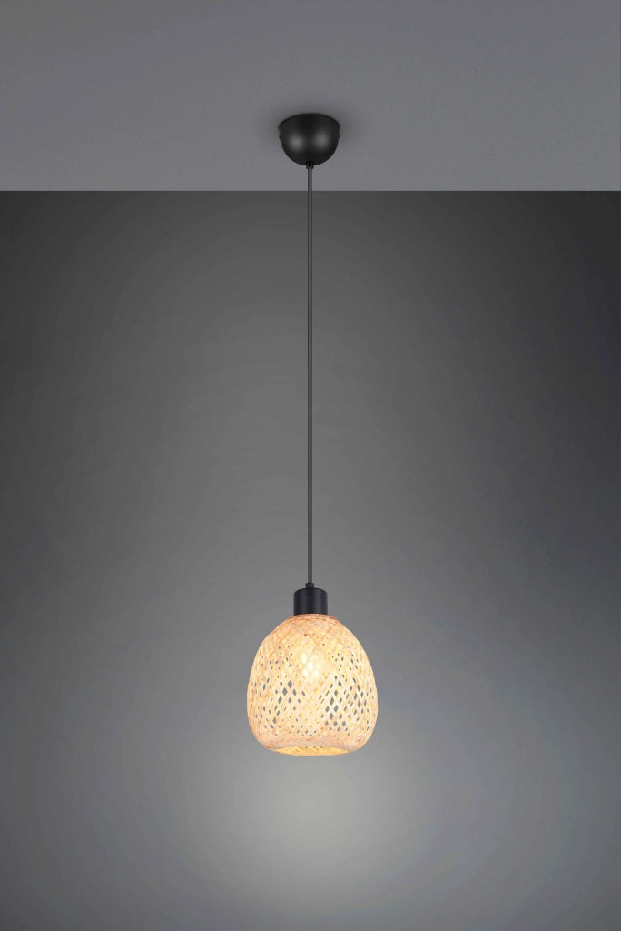 Lampada a sospensione, bambù e metallo nero, D 18 cm, Amelie