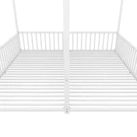 Letto per bambini 4+ anni in metallo 90×200 cm, forma di casa, con sponda di sicurezza, senza materasso, Bianco