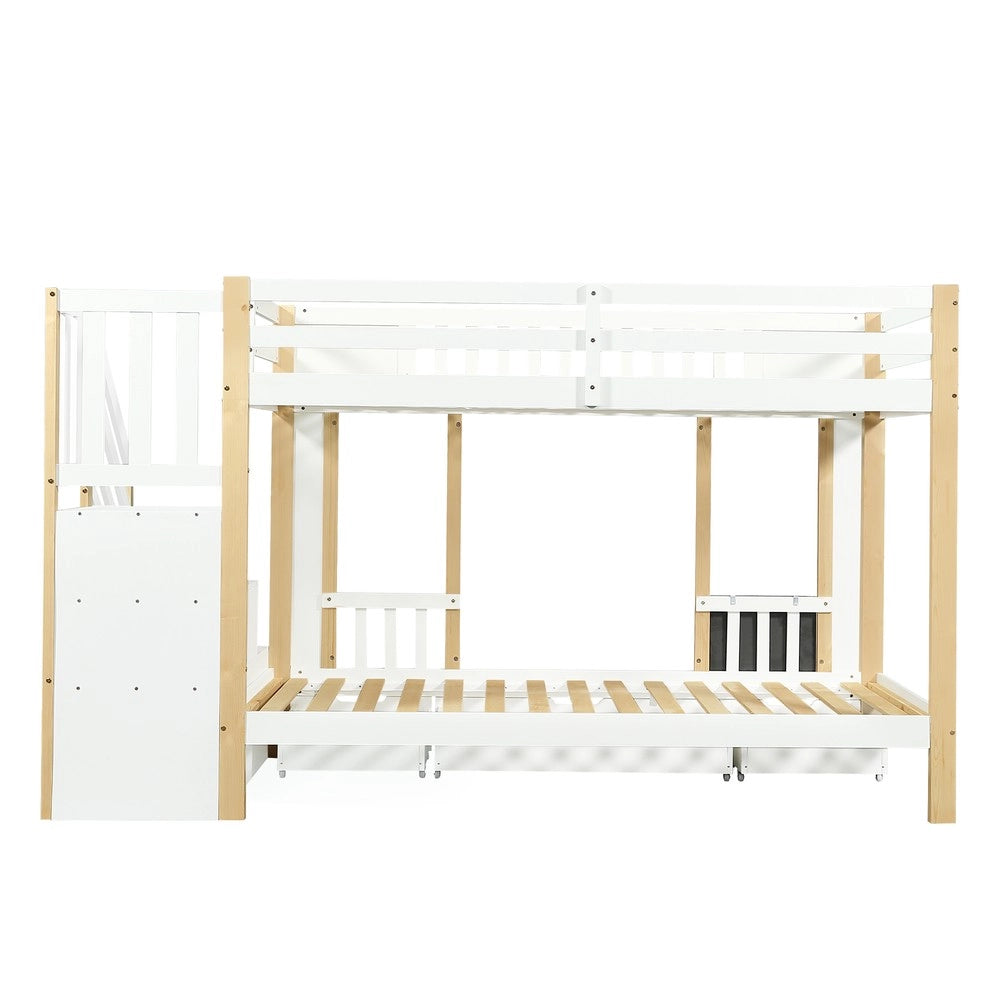 Letto a Castello Bambini con Cassetti e Lavagnetta ¨C Xylo ¨C Pino/MDF, Bianco/Naturale, 90x200