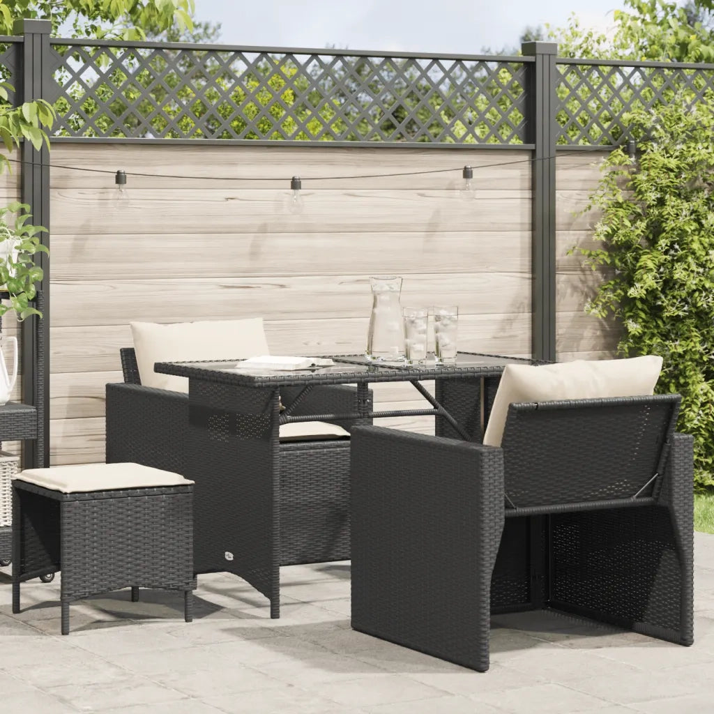 Set Divani da Giardino 4 pz con Cuscini Nero in Polyrattan 366358