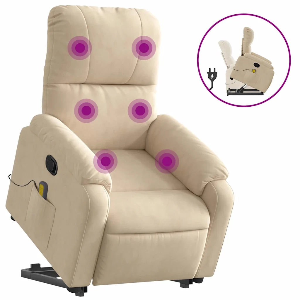 Poltrona Alzapersona Reclinante Massaggiante Crema Microfibra 3204940