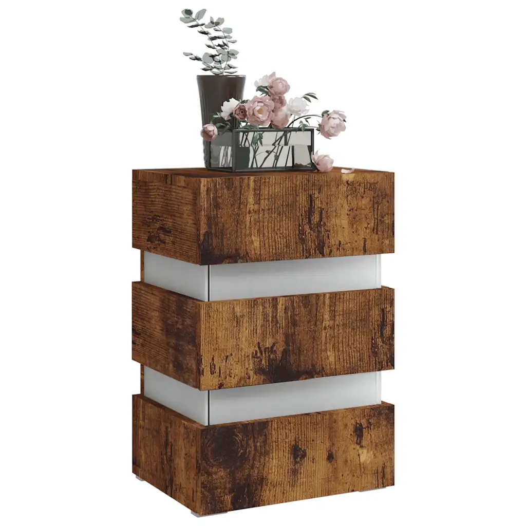 Comodino con LED-Tavolino da notte Rovere Fumo 45x35x67 cm in Legno Multistrato