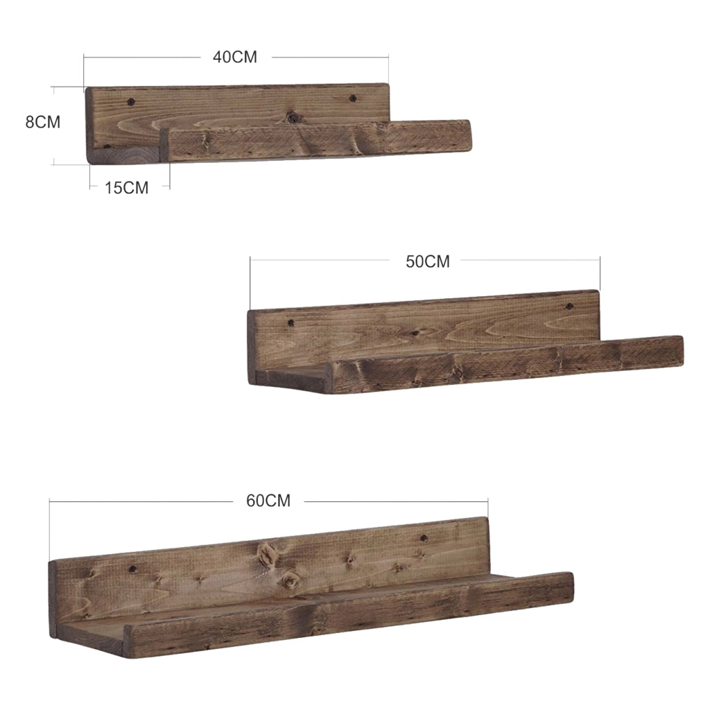 Piazzolo, Mensola 3 Ripiani, 60x15x8h cm Marrone Noce
