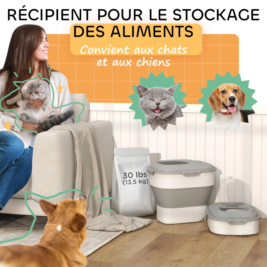 Contenitore ermetico per crocchette cane pieghevole 25L ¨C Minimal ¨C 44x32x37 cm grigio