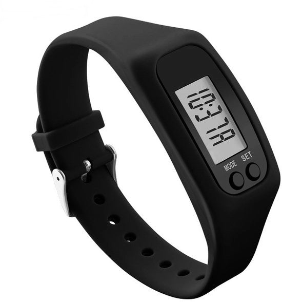 Orologio da allenamento con contapassi in silicone, contachilori e cintura polso digitale - Nero