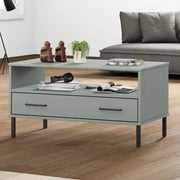 Tavolino-Tavolino da soggiorno-Tavolo Gambe Metallo Grigio 85x50x45 cm Legno Massello OSLO