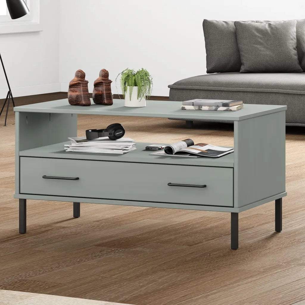 Tavolino-Tavolino da soggiorno-Tavolo Gambe Metallo Grigio 85x50x45 cm Legno Massello OSLO