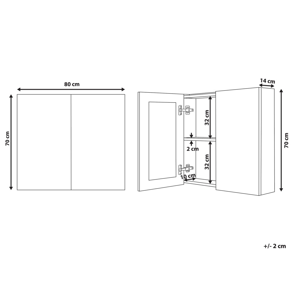 Armadietto a specchio per bagno in compensato bianco 80 x 70 cm Scaffali pensili a 2 ante