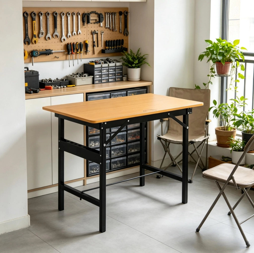 Banco da lavoro pieghevole in MDF e metallo 100x60x75,5 cm