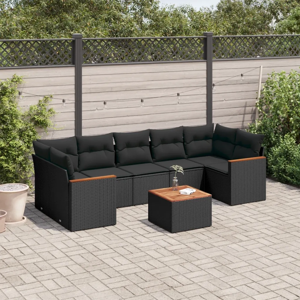 Set Divani da Giardino con Cuscini 8 pz Nero in Polyrattan 3258212