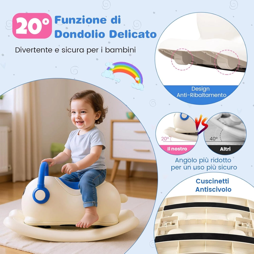 3 in 1 Cavallo a Dondolo per Bambini, Dondolo Cavalcabile con Spazio Nascosto, Ruote Scorrevoli e Tavola di Equilibrio Rimovibile, Regalo per Bambini 1-3 Anni