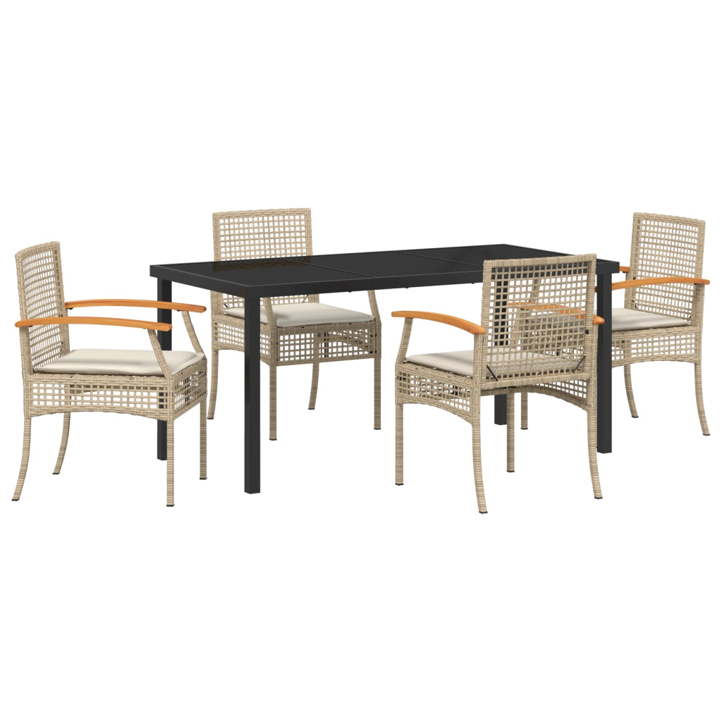 Set da Pranzo da Giardino 5 Pezzi con Cuscini Beige Rattan Polietilene