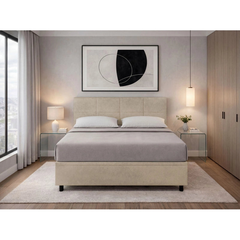 Letto imbottito Matrimoniale 180x200 cm Square - Contenitore,Microfibra,Sabbia