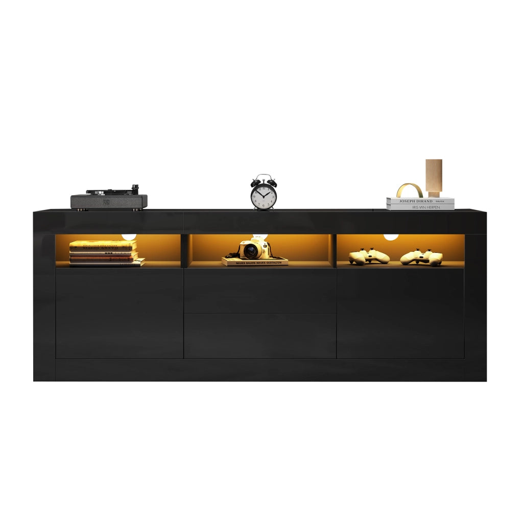 Mobile TV lucido nero 160¡Á35¡Á60 cm con 3 vani aperti, 2 ante, 2 cassetti e LED Bluetooth
