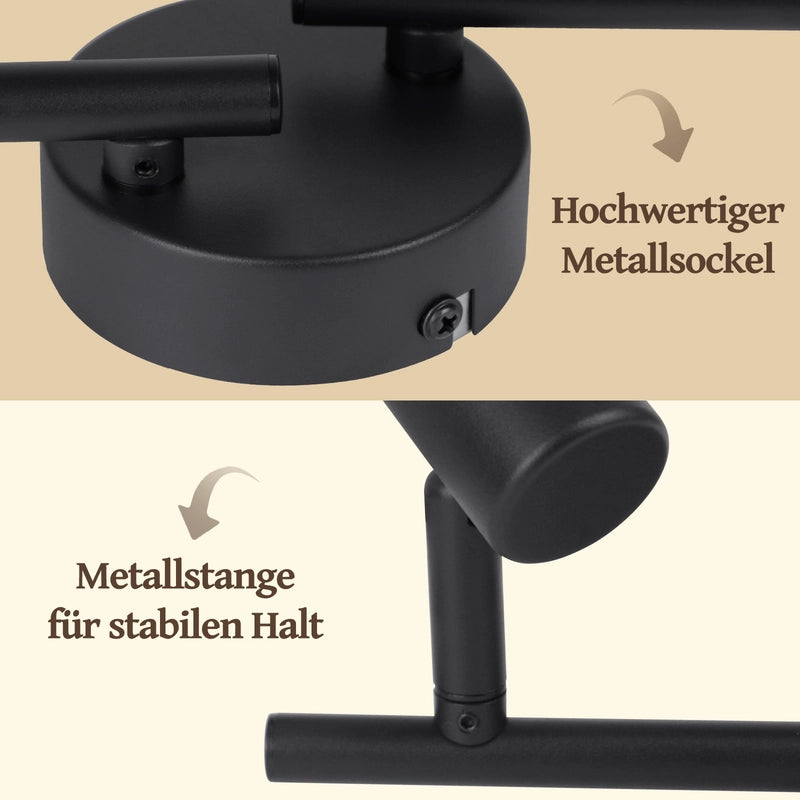 ZMH Faretto da soffitto neri 4 luci E14 tessuto vintage girevoli 350° per camera letto soggiorno cucina senza lampadina