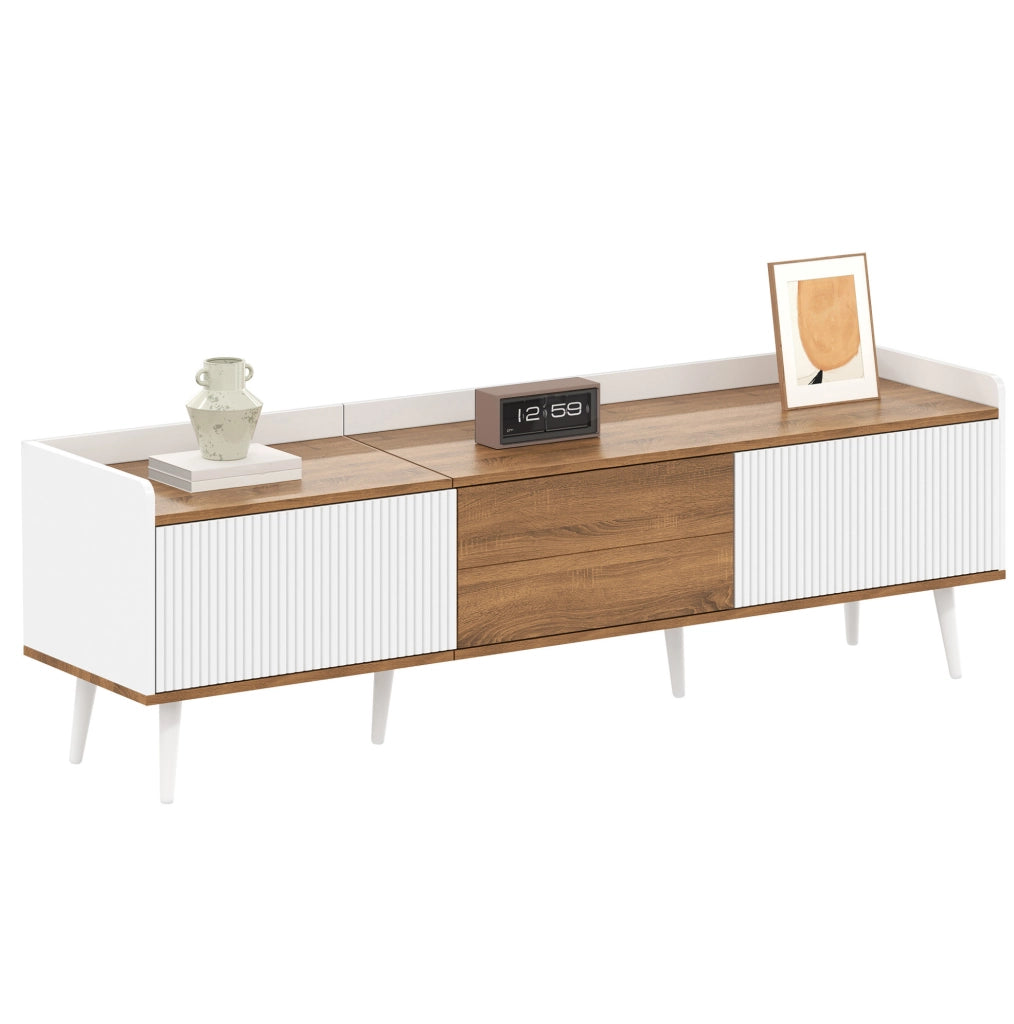 Mobile TV 160x39x49.5 cm con 3 ante e bordo rialzato in MDF e truciolato bianco e naturale