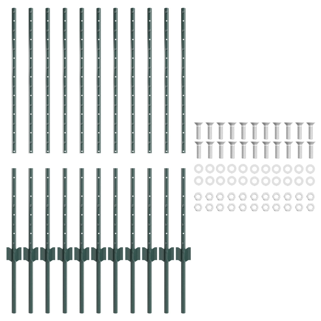 Pali per Recinzione 11 pcs U-Channel Verde 100 cm Acciaio