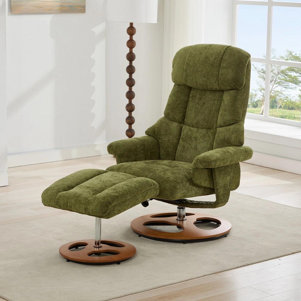 Poltrona Relax Massaggiante Reclinabile con Poggiapiedi Girevole ¨C Xylo ¨C Verde Chenille
