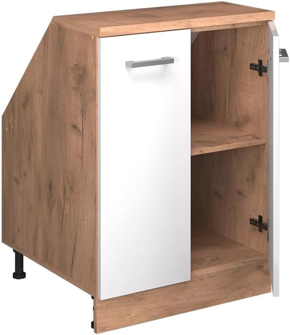Mobile sottotetto Rion, Bianco lucido, 60 x 81.6 cm con 2 porte, carcassa 60 cm profondità, adatto per il salvaspazio sotto tetti spioventi
