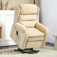 Poltrona Alzapersona Reclinabile a 160° con Poggiapiedi e Telecomando, in Velluto, 85x88x109 cm, Crema