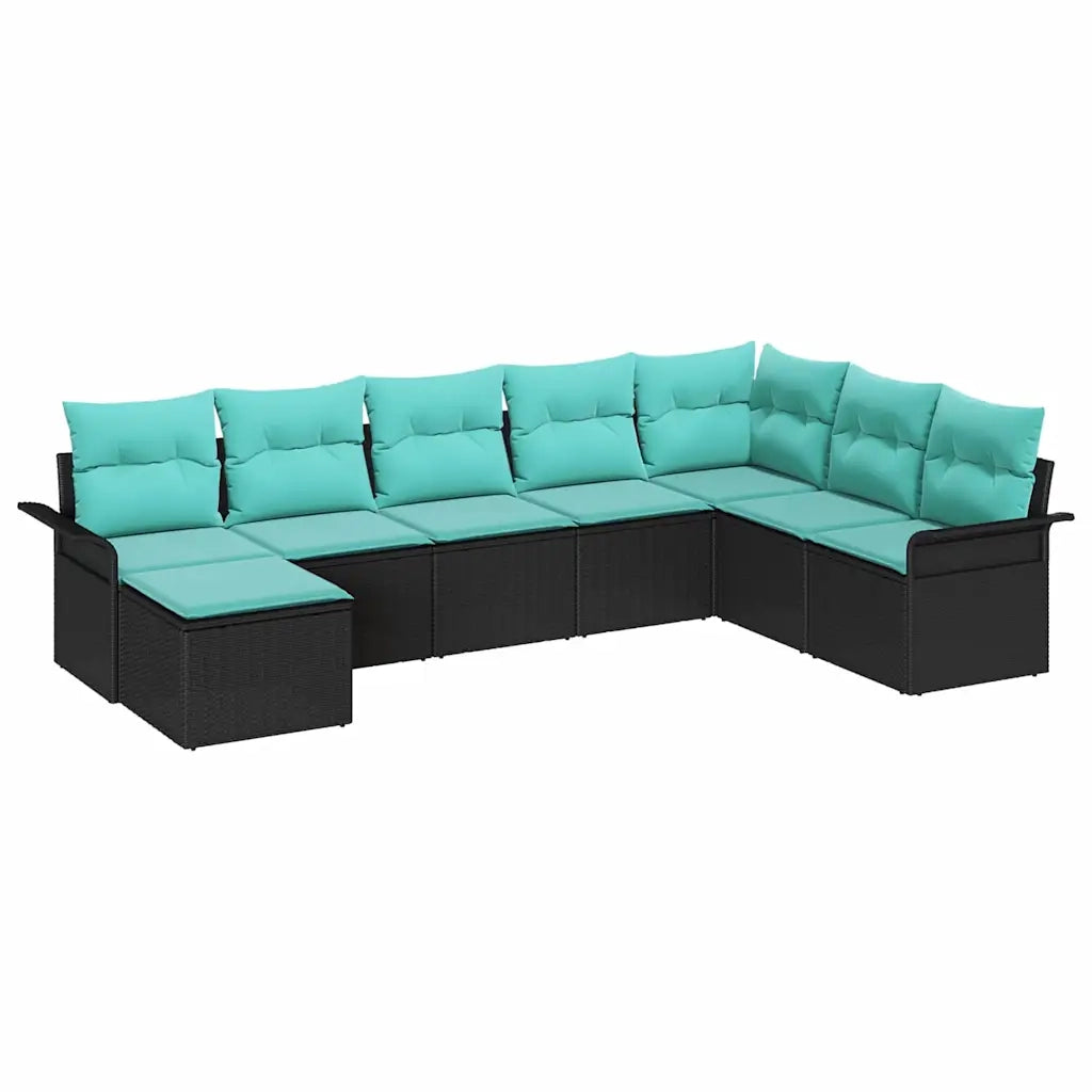 Set Divano da Giardino con cuscino 8 pcs Nero Poly Rattan