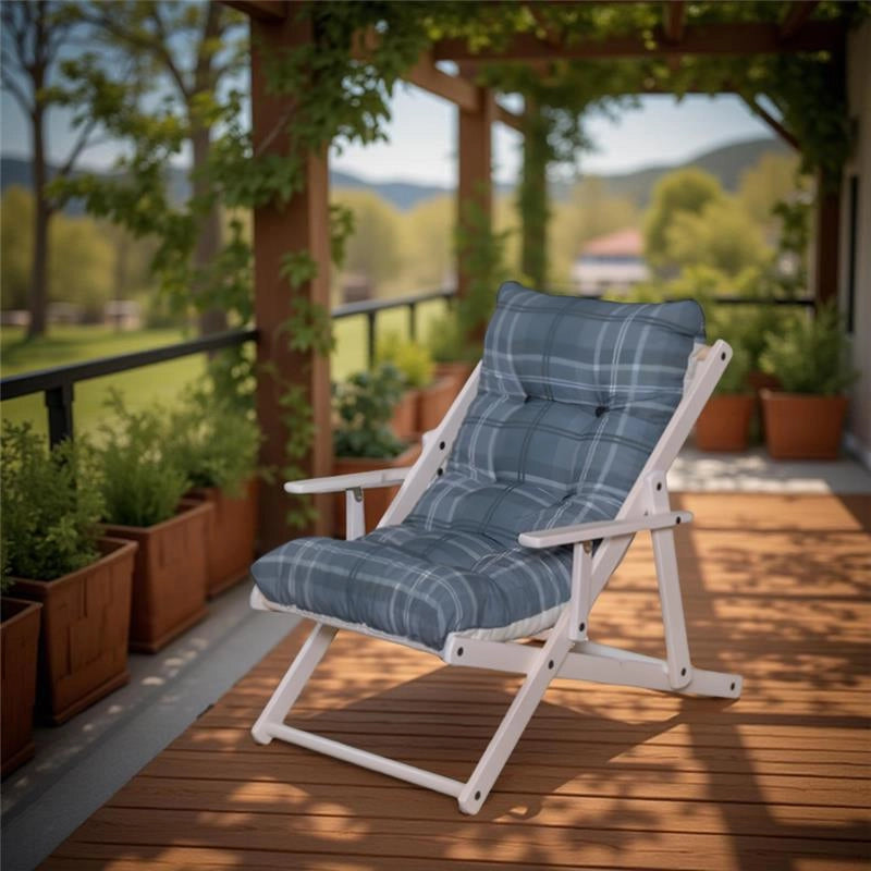 POLTRONA RELAX COMODONA GRIGIO SCOZZESE E TELAIO  IN LEGNO BIANCO  3 POSIZIONI