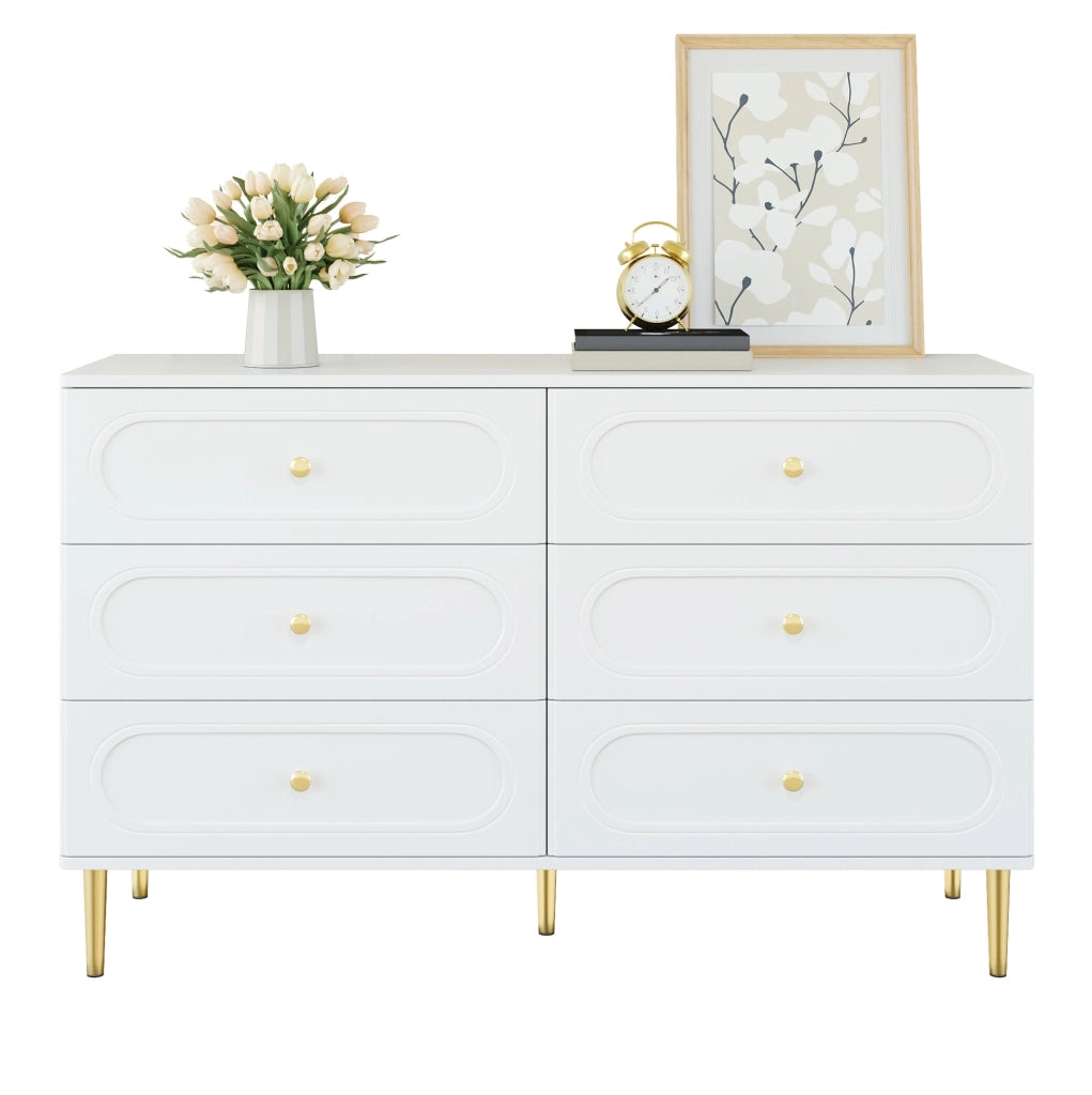 Credenza 120 x 40 x 75 cm bianca in MDF e truciolare， 6 cassetti
