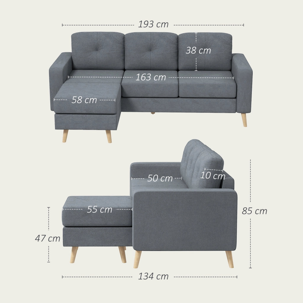 Divano 3 Posti Tessuto Grigio ¨C Zephmum ¨C 193x136x85