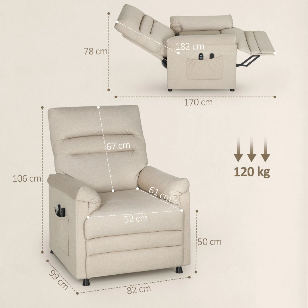 Poltrona Reclinabile con Riscaldamento, 8 Punti Massaggio e 5 Modalità 82x99x106 cm in Tessuto Effetto Velluto Beige