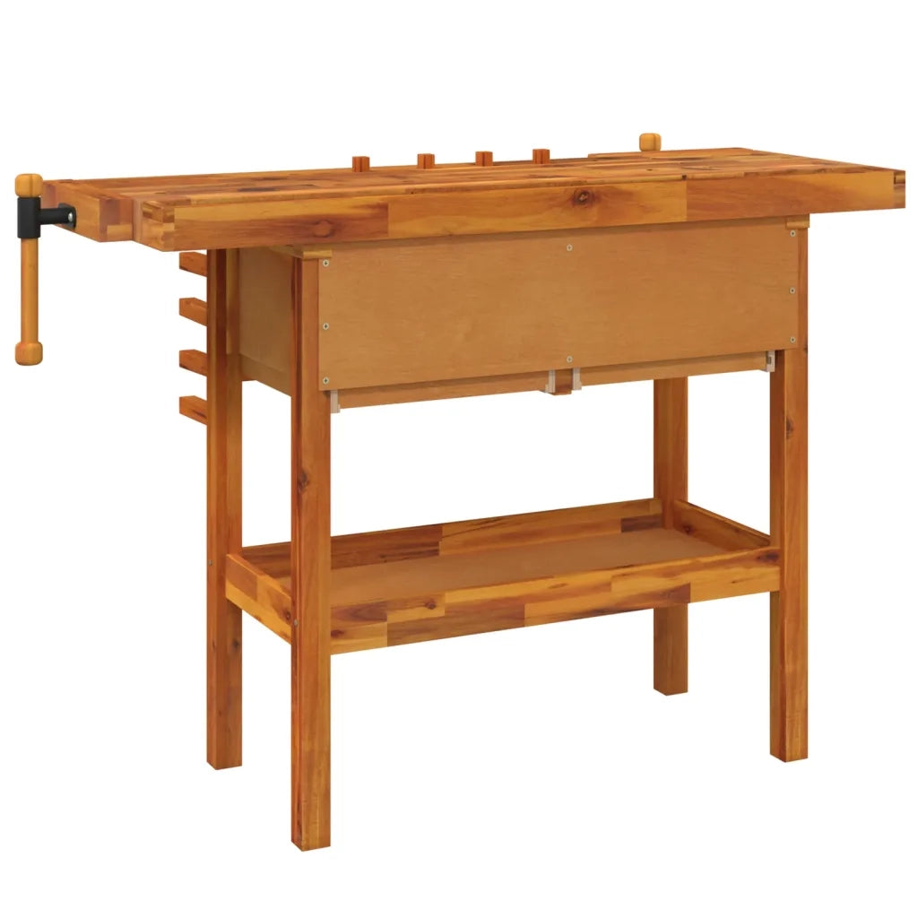 Banco Lavoro Cassetti e Morse 124x52x83cm Legno Massello Acacia 153322