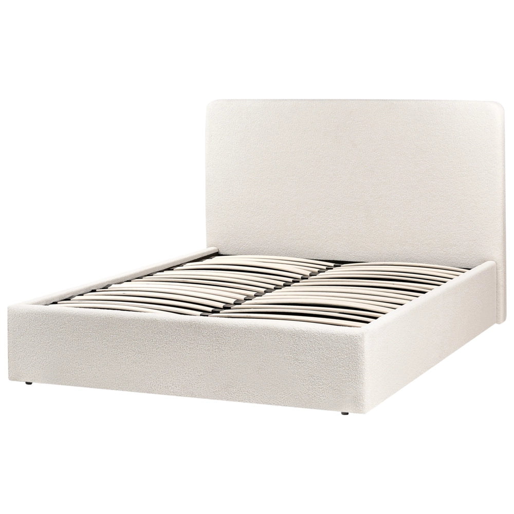Letto matrimoniale con rivestimento in tessuto boucle bianco sporco con contenitore stile 140 x 200 cm boho