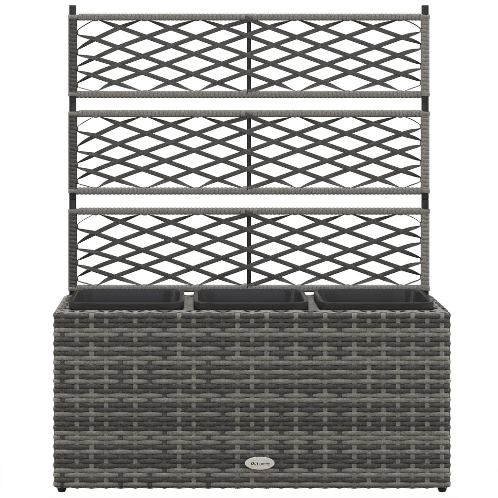 Fioriera con Grigliato per Rampicanti ¨C zephmum ¨C 3 Vasi, Acciaio e Rattan PE, 84x30x107cm, Grigio