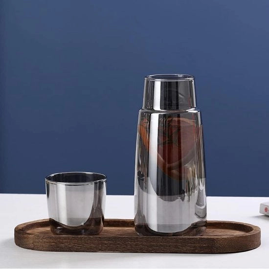 Set di notti con caraffa acqua e bicchiere vaso per notti, caraffa acqua con coperchio per camera da letto notti cameretta bagno cucina 25 oz/750 ml (Grigio)