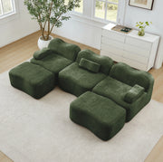 Divano modulare a U con 2 pouf 288x167x70 cm in velluto verde; seduta profonda