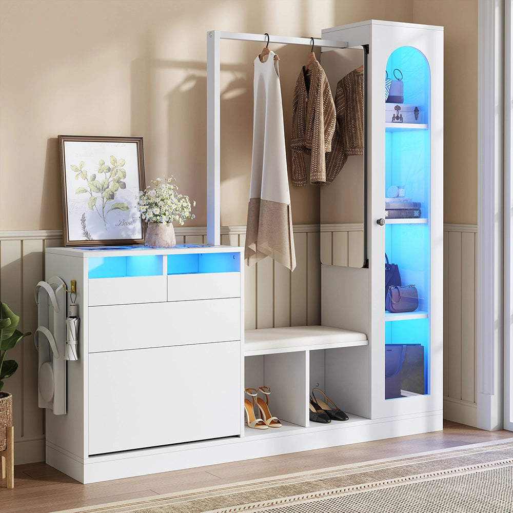 Set d'ingresso 6 in 1 - Xylo - Con specchiera, armadio scarpe e illuminazione LED a cambio colore