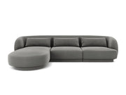 Cosmopolitan Design - Divano angolare sinistro "Tulum" 4 posti in velluto grigio chiaro 