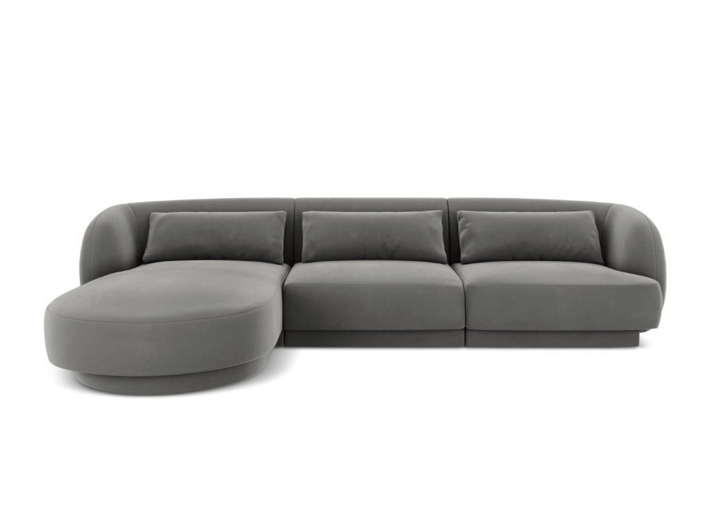 Cosmopolitan Design - Divano angolare sinistro "Tulum" 4 posti in velluto grigio chiaro 