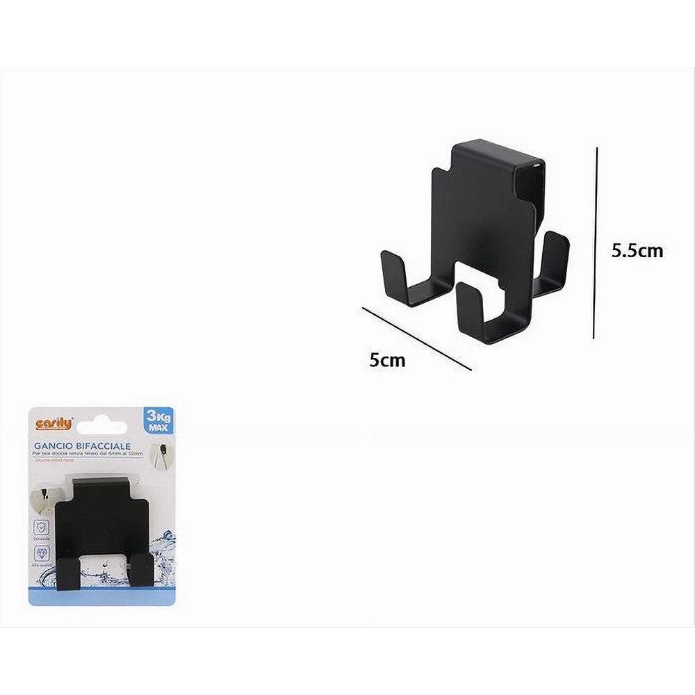 Trade Shop - Gancio Bifacciale Per Porta Box Doccia 3 Ganci Accappatoio Telo Bagno Nero 87772 -