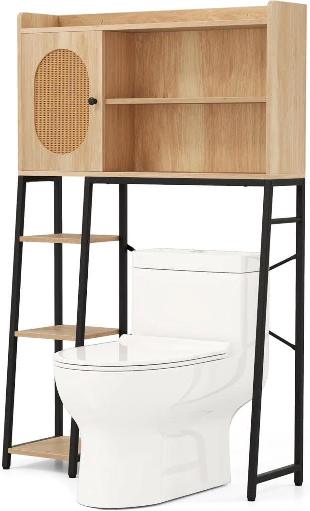 Armadio di Stoccaggio sopra il WC, Scaffale Organizzatore da Bagno con Dispositivi Anti-ribaltamento, Struttura Resistente, Ripiano Regolabile, Portaoggetti Salvaspazio per WC