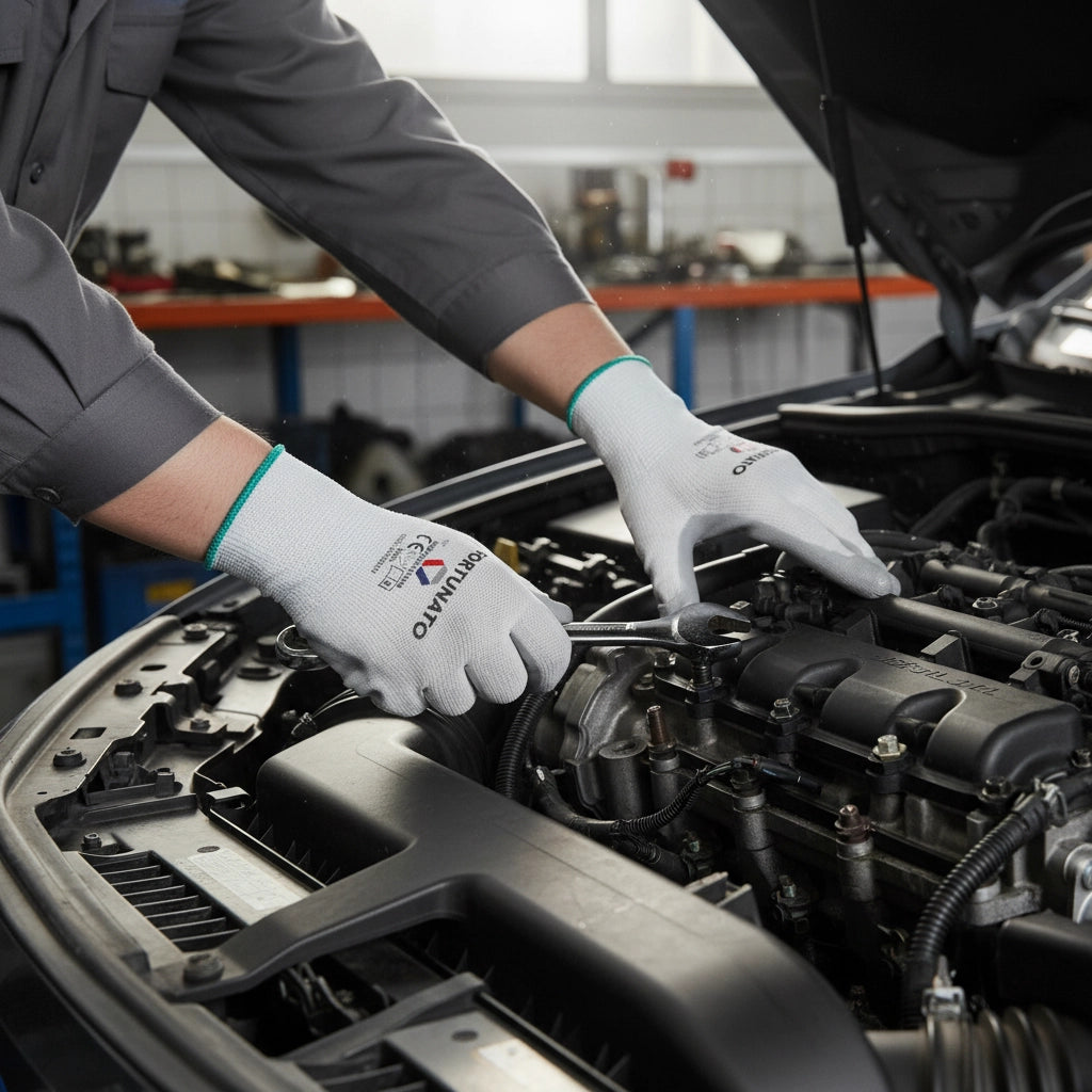 Guanti in poliestere con palmo in nitrile per lavori leggeri