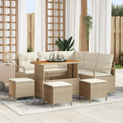 Set Divano Giardino  9 Pezzi con Cuscini Beige Polirattan Acacia